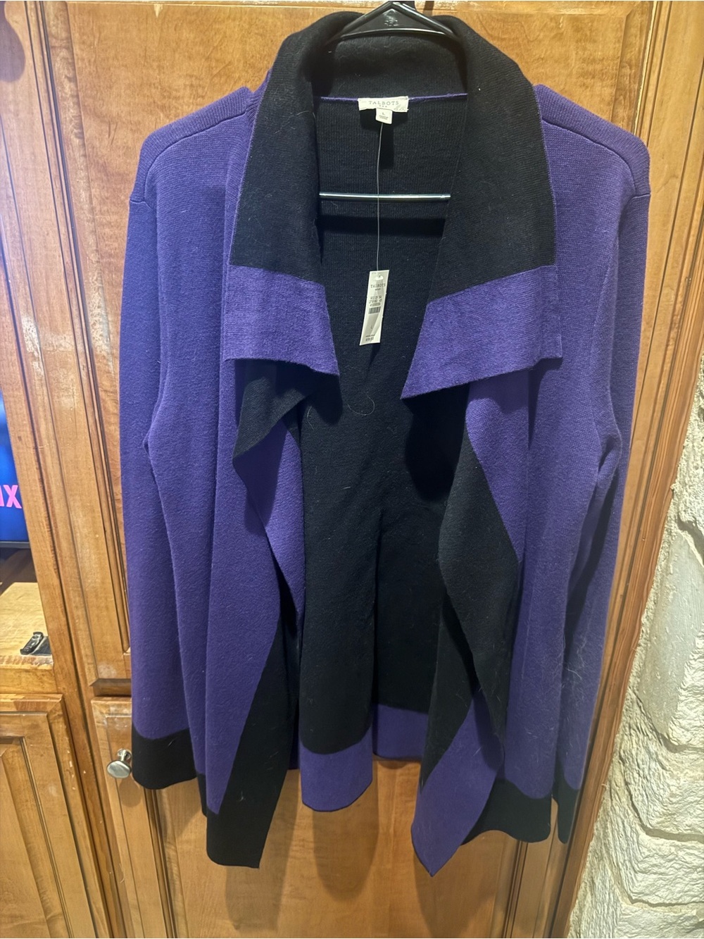 Talbots Purple and Black Open-Front Draped Cardigan